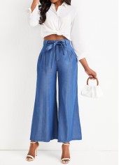 Denim Blue Bowknot Zipper Fly High Waisted Jeans 4