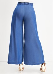 Denim Blue Bowknot Zipper Fly High Waisted Jeans 2