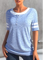 Light Blue Button Short Sleeve T Shirt