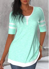 Mint Green Patchwork Round Neck T Shirt