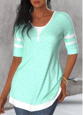 Mint Green Patchwork Round Neck T Shirt | thumb picture 