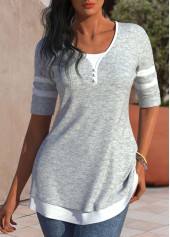 Light Grey Patchwork Round Neck T Shirt