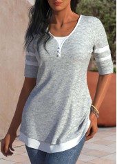 Light Grey Patchwork Round Neck T Shirt | thumb picture 