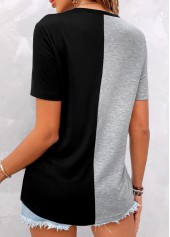 Grey Button Short Sleeve V Neck T Shirt | thumb picture 