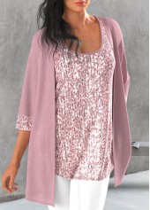 Light Pink Sequin 3/4 Sleeve Cardigan and Tank Top | thumb picture 
