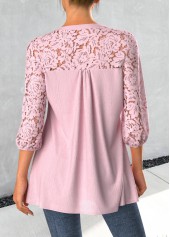 Light Pink Tuck Stitch 3/4 Sleeve Split Neck Blouse | thumb picture 
