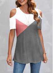 Pink Patchwork Short Sleeve Round Neck T Shirt