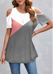 Pink Patchwork Short Sleeve Round Neck T Shirt