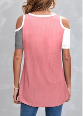 Pink Patchwork Short Sleeve Round Neck T Shirt
