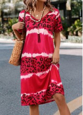 Hot Pink Leopard Short Sleeve Dress