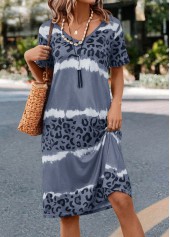 Grey Leopard H Shape Short Sleeve Dress