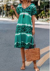 Green Leopard H Shape Short Sleeve Dress | thumb picture 