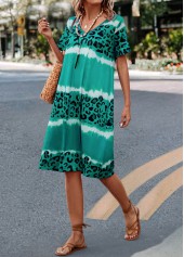Green Leopard H Shape Short Sleeve Dress | thumb picture 