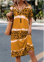 Yellow Leopard H Shape Short Sleeve Dress