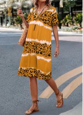 Yellow Leopard H Shape Short Sleeve Dress | thumb picture 