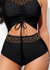 High Waisted Black Hollow Bikini Bottom