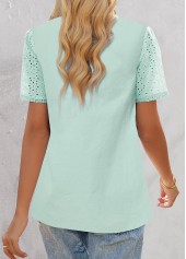 Mint Green Embroidery Short Sleeve V Neck Blouse | thumb picture 