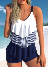Handkerchief Hem Navy Contrast Tankini Set
