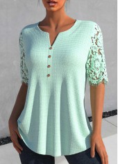 Light Green Patchwork Half Sleeve Split Neck Blouse | thumb picture 