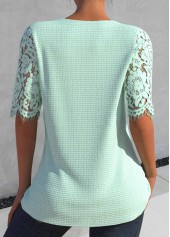 Light Green Patchwork Half Sleeve Split Neck Blouse | thumb picture 