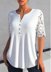 White Patchwork Half Sleeve Split Neck Blouse | thumb picture 