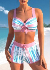 Bowknot Multi Stripe Print Pink Bikini Top-No Bottom | picture 1