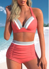 Criss Cross Coral Tie Back Bikini Set