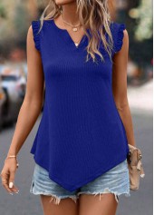 Royal Blue Frill Split Neck Tank Top