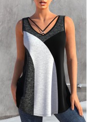 Dark Grey Marl Metal Ring Contrast Tank Top