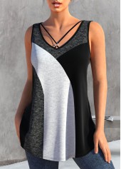 Dark Grey Marl Metal Ring Contrast Tank Top | thumb picture 