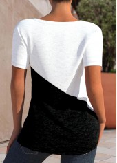 Black Patchwork Short Sleeve V Neck T Shirt | thumb picture 