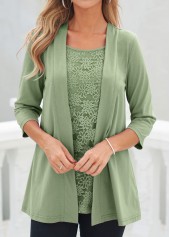 Sage Green Lace 3/4 Sleeve Cardigan and Tank Top | thumb picture 