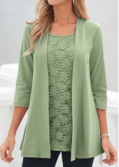 Sage Green Lace 3/4 Sleeve Cardigan and Tank Top | thumb picture 
