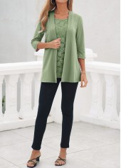 Sage Green Lace 3/4 Sleeve Cardigan and Tank Top | thumb picture 