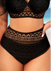 High Waisted Black Lace Stitching Bikini Bottom