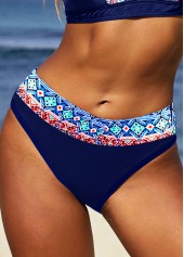Mid Waisted Tribal Print Navy Bikini Bottom