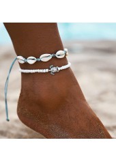 White Asymmetrical Shell Design Anklet Set