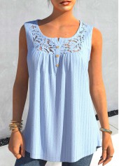 Light Blue Lace Split Neck Tank Top