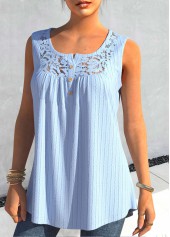 Light Blue Lace Split Neck Tank Top | thumb picture 