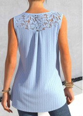 Light Blue Lace Split Neck Tank Top | thumb picture 