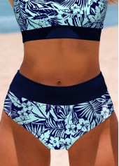Mid Waisted Floral Print Cyan Bikini Bottom
