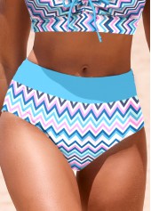 Mid Waisted Chevron Print Blue Bikini Bottom