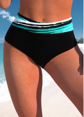 Mid Waisted Striped Black Bikini Bottom