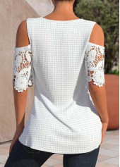 White Patchwork Half Sleeve V Neck T Shirt