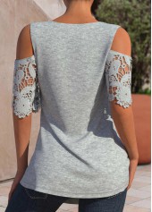 Light Grey Marl Patchwork Half Sleeve T Shirt | thumb picture 