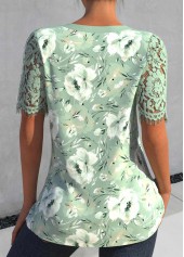 Sage Green Lace Floral Print Short Sleeve Blouse | thumb picture 