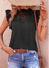 Black Patchwork Short Sleeve High Neck T Shirt