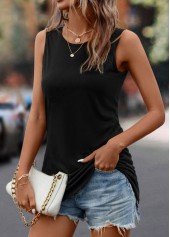 Black Button Round Neck Tank Top | thumb picture 