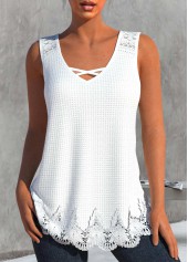 White Lace V Neck Tank Top