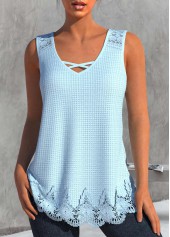Light Blue Lace V Neck Tank Top